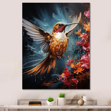 Teal Orange Animal Ruby Hummingbird Drips - Hummingbird Home Decor Art